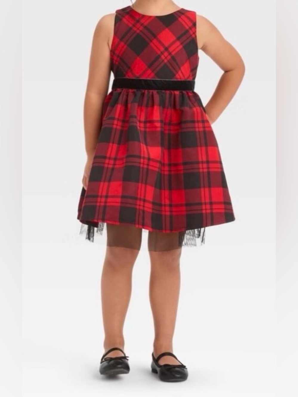 Cat & Jack Red Black Buffalo Plaid Sleeveless Christmas Holiday Dress NWT 2T